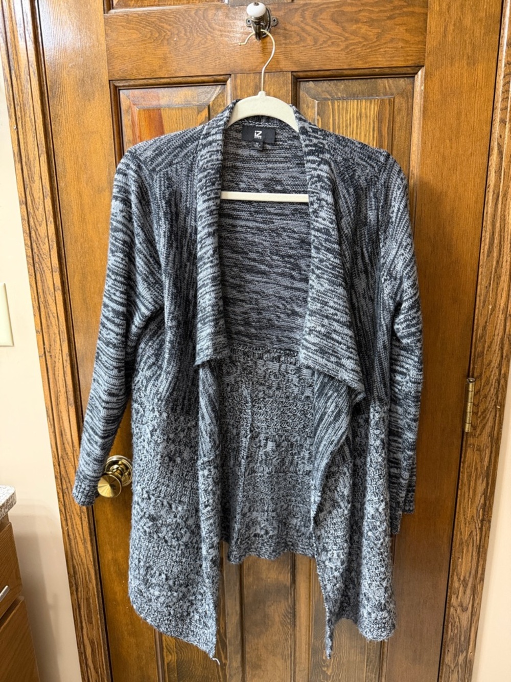 Iz Byer Black and Gray Marled Drape Cardigan